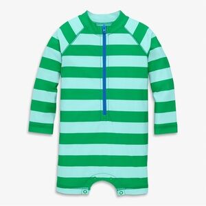 Primary Kids Swim Rashguard - Green and Light Aqua Stripes